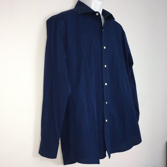 Lauren Ralph Lauren Mens 17 34/35 Blue Slim Fit Stretch Non Iron Button Up Shirt - Picture 2 of 9